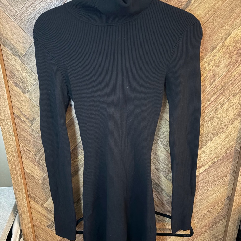 Rumored Black Ribbed Turtleneck Sweater Dress